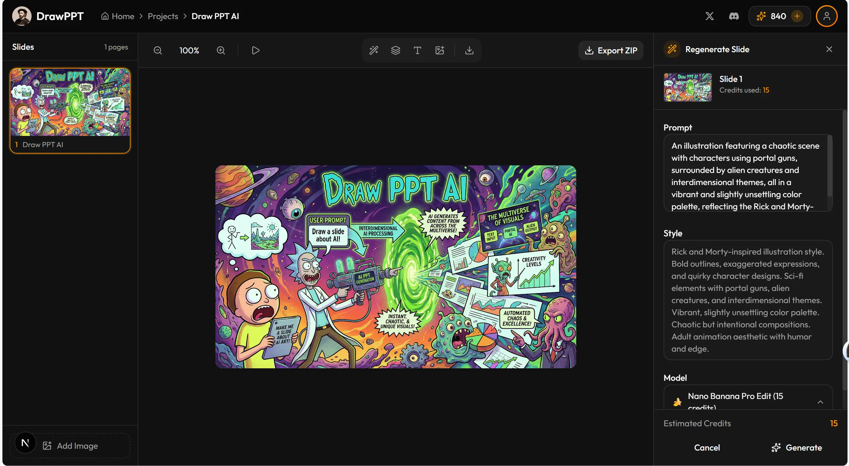 DrawPPT AI regenerate slide feature